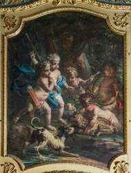 Pannello decorativo raffigurante cherubini, Palazzo di Caccia di Stupinigi, di Filippo Juvarra (1678-1736)