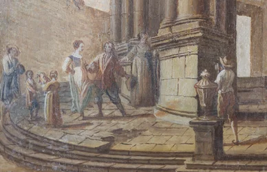 Scena di genere, olio su legno, (dettaglio)