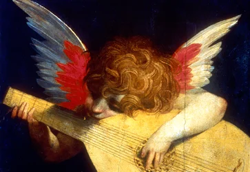Putto alato che suona un liuto