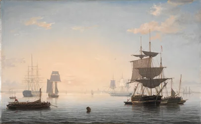 Porto di Boston, con la Città in Lontananza