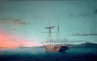 Golette da legname alla sera nella baia di Penobscot
