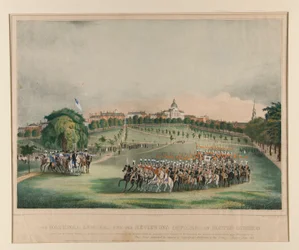 I National Lancers con gli ufficiali passati in rassegna sul Boston Common