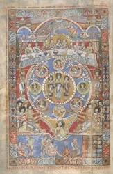 Add. 17738, f.3v Esegesi dei versetti iniziali del Libro di Giobbe, illustrazione da 