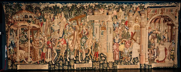 Cattedrale (La Seo, Catedral del Salvador de Zaragoza). Il museo degli arazzi. Arazzo fiammingo. La leggenda della Santa Croce. Ca. 1450.
