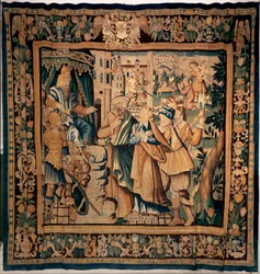 Tesoro del museo di Conques. Arazzo fiammingo. Storia di Sainte Foy (?). Testi: DASIAN, S+PRIME, S+eVAPRAISE. XVI secolo (?)