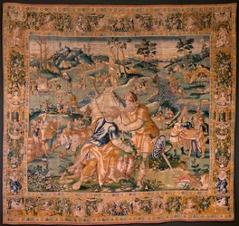 Arazzo fiammingo. Campo militare vicino al fiume Granikos. Atelier di Oudenaarde. 377x393cm. Inv 83104-9 /00011. XVII secolo.