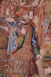 Arazzo fiammingo. Serie Moralità: La virtù degli onori. Ca 1520. (dettaglio)