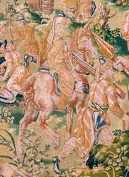Serie Il Libro di Giuditta. Il banchetto di Oloferne. Sesto arazzo della serie. Manifattura: Paesi Bassi, Bruxelles(?). Seconda metà del XVI secolo. Lana