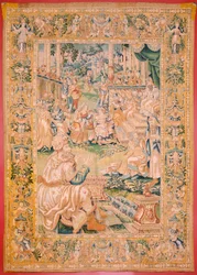Arazzo fiammingo. Serie Il libro di Giuditta. Ritorno a Betulia. Ottavo arazzo della serie. Manifattura Paesi Bassi, Bruxelles(?). Seconda metà del XVI secolo. Tessuto Lana. Chiesa di San Nicola di Bari