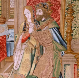 Arazzo fiammingo. Serie La Storia di Davide e Betsabea. Matrimonio di Davide e Betsabea. Secondo pannello della serie. Modello Anonimo. Manifattura Sconosciuta, Bruxelles. 1505.