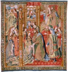 Arazzo fiammingo. Serie La storia di Davide e Betsabea. Matrimonio di Davide e Betsabea. Secondo pannello della serie. Modello Anonimo. Manifattura Sconosciuta, Bruxelles. 1505.