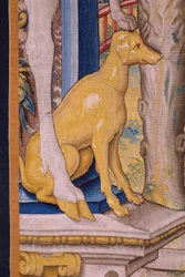 Arazzo fiammingo. Serie Vertumno e Pomona: Vertumno trasformato in contadino. Atelier Willem de Pannemaker. Ca 1545-1550. (dettaglio)