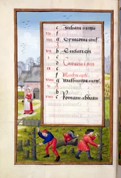 Ms 1058-1975 f2v Taglio degli alberi e legatura delle fascine, da un libro d