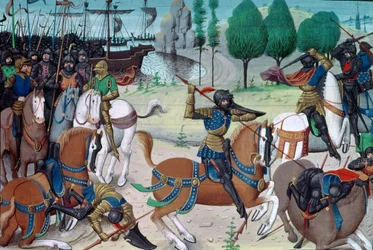 Ms 5089-90 La Battaglia di Hastings, 14 ottobre 1066, da Chronique des Empereurs di David Aubert