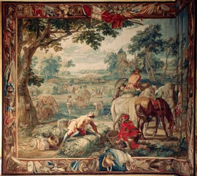 Palazzo (Schlossanlage Schleißheim). Arazzo fiammingo. Atelier di Bruxelles Judocus De Vos. Design Lambert De Hondt. Alimentazione. Ca 1715 - 1724.