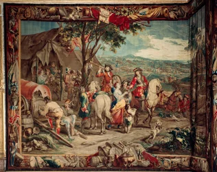 Palazzo (Schlossanlage Schleißheim). Arazzo fiammingo. Atelier di Bruxelles Judocus De Vos. Design Lambert De Hondt. Accampamento. Ca 1715 - 1724.