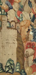 Museo parrocchiale di arazzi di Pastrana. Arazzo fiammingo. Conquista di Tangeri. Serie Conquiste del re Alfonso I del Portogallo. Tournai