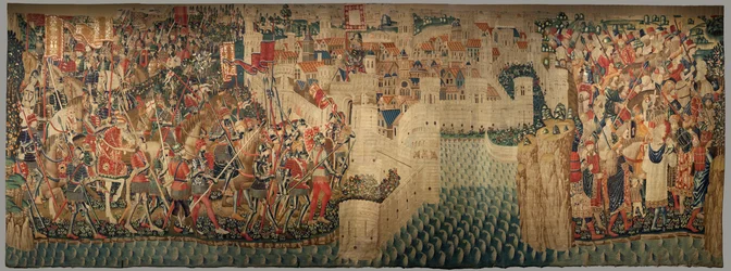 Museo parrocchiale di arazzi di Pastrana. Arazzo fiammingo. Conquista di Tangeri. Serie Conquiste del re Alfonso I del Portogallo. Tournai