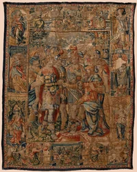 Museo parrocchiale di arazzi (Museo Parroquial de Tapices de Pastrana). Arazzo fiammingo. Il giovane Alessandro davanti a suo padre Filippo. Bruxelles. XVI secolo. 328x407cm.