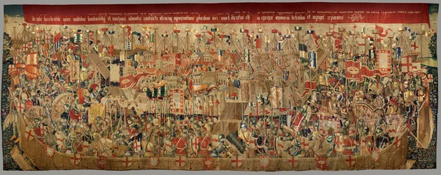 Museo Parrocchiale di Arazzi di Pastrana. Arazzo fiammingo. Assedio di Arcila. Serie Conquiste del re Alfonso I del Portogallo. Tournai.