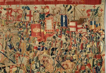 Museo parrocchiale di arazzi (Museo Parroquial de Tapices de Pastrana). Arazzo fiammingo. Presa di Arcila. Serie Conquiste del re Alfonso I del Portogallo. Tournai.