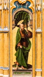 Scrigno reliquiario, San Giacomo il Minore con la clava in mano