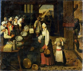 Dintorni di Pieter Brueghel III: Una coppia di sposi riceve dei doni (dipinto su tela)