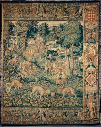 Arazzo. Enghien. Testo “ESPOIR VAINCRA CROY 1589”.