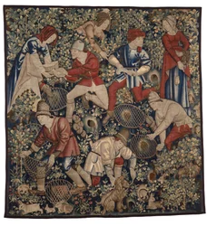 Arazzo che raffigura contadini che cacciano conigli con furetti, Tournai, c.1450-75 (lana)