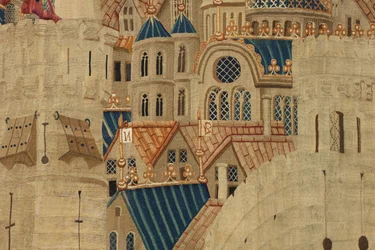 Arazzo che mostra le Conquiste del re Alfonso V del Portogallo (Conquistas de Alfonso V de Portugal), Tournai. Dettaglio. (Lana e seta)