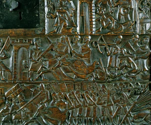 Il baule di Courtrai che raffigura due scene della Battaglia degli Speroni d