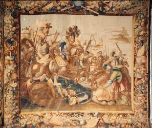 La cattedrale (Catedral de Santa María de Sigüenza). La collezione della cattedrale. Arazzo fiammingo. La storia di Roma. Firmato: Ian Le Clerc, D Eggermans. Bruxelles. Inizio XVII secolo