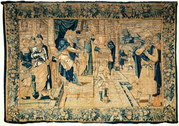 Le collezioni universitarie. Arazzo fiammingo. Mosè rompe la corona del Faraone. Oudenaarde. Ca 1550.