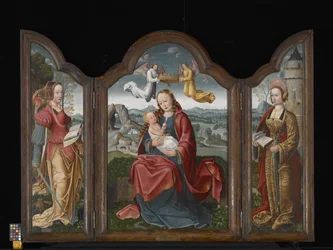 Trittico con la Vergine e il Bambino, Santa Barbara e Santa Caterina