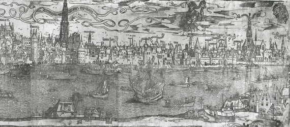 Veduta del porto di Anversa, dettaglio della sezione destra, 1515-50