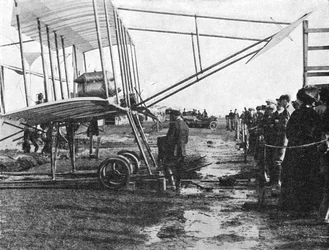 Henri Farman e il suo biplano Gnome da 50 hp, Meeting di Aviazione di Blackpool, Lancashire, 1909-1933