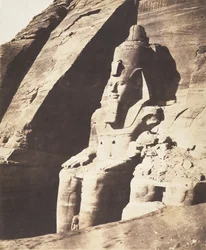Abou Sembil, Grand Spéos - Statue colossali, viste di tre quarti, 1851-52
