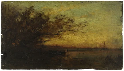 Acqua, tramonto. Sul retro: Due studi