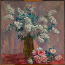 Lillà e rose (olio su tela)
