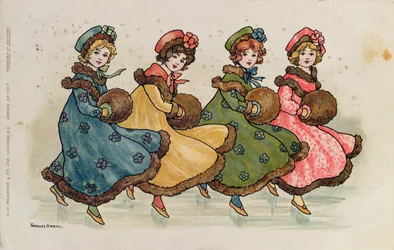 Quattro giovani ragazze con manicotti