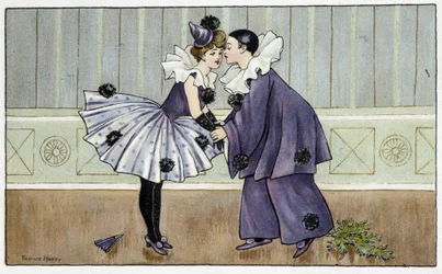 Pierrot e Colombina - dis. di Florence Hardy, inizi XX secolo