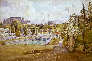 Veduta del giardino di un castello in Francia