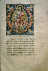 Pagina miniata con Cristo in Maestà e simboli degli evangelisti (Cod. Calci, ms. 36, c. 120)