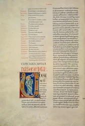 Pagina dalla Bibbia di Corbolino con iniziale che rappresenta Dio che parla a Mosè (Cod. Conventi Soppressi 630, c. 52v), manoscritto