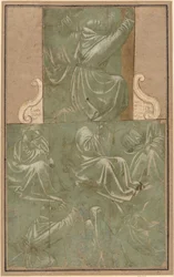Studi di San Francesco in ginocchio e altre figure