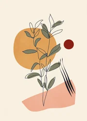 Disegni botanici in stile line art dai toni terrosi