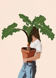 Donna con una pianta in mano