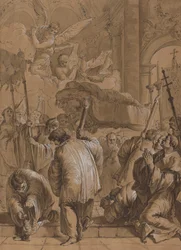 Processione funebre di un santo con angeli