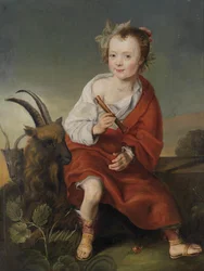 Bambino con flauto e capre