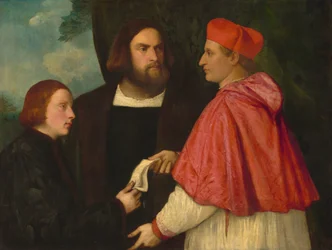 Girolamo e il cardinale Marco Corner che investono Marco, abate di Carrara, con il suo beneficio